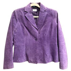 Relativity Genuine Suede Leather One-Button Blazer Jacket PM Purple Office